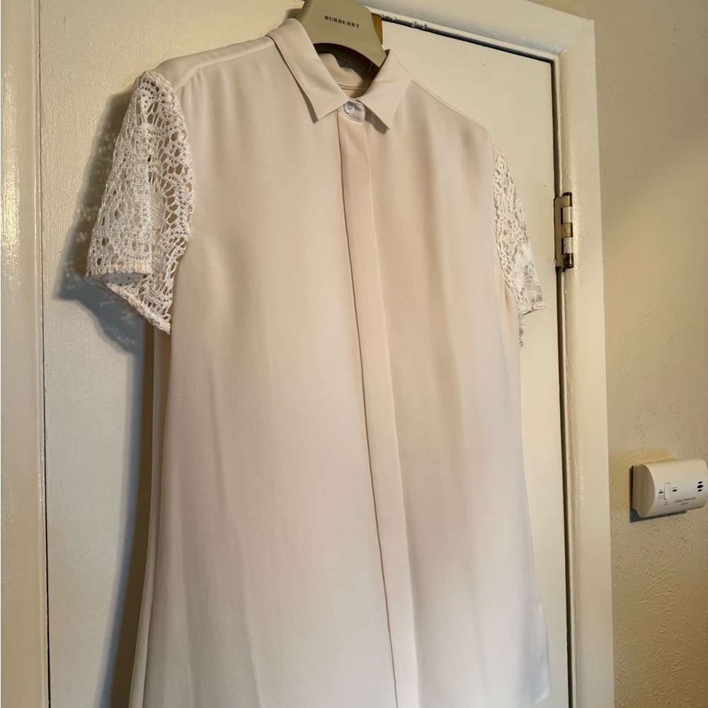 Burberry Cream Button Down Shirt with Lace Sleeves